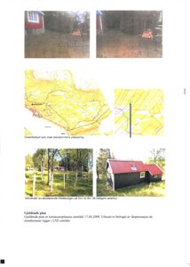 Bildet inneholder en blanding av arkivfotografier av en eksisterende fritidsbolig og en situasjonskart/oversiktskart.