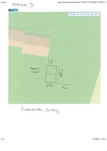 Situasjonsplan som viser plassering av en ny bygning (merket 'FRONT (Vest)') på en tomt, med angitte mål og forhold til eksisterende bygning (nr. 123).