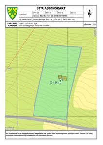 Situasjonskart som viser eiendomsgrenser, topografi og bygningsplassering for eiendommen Blomåsveien 123.