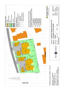 Situasjonsplan som viser tomtens grenser, nabobebyggelse, høydemål og bygningers plassering.