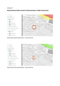 Kart over støyvarselsområder hentet fra Naturbasekartet, som viser et område med en markering.