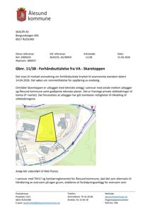 Kart som viser eiendommen Skaretoppen med omgivende terreng, eksisterende bygninger og planlagt stikkledning.