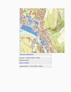 Et ortofoto (flyfoto) over et område med vei, bebyggelse og terreng, med markerte punkter og tekst om trafikkulykker.