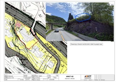 Situasjonsplan som viser tomtens beliggenhet i forhold til Fløvegen, med en illustrasjon fra Google Maps for å markere en spesifikk plassering.