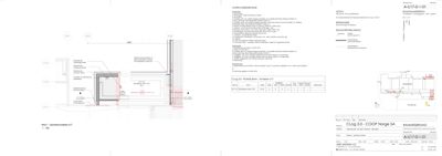 Dette bildet viser en detaljtegning (snitt) av en dør og en vinduåpning i en vegg, inkludert konstruksjonsdetaljer som isolasjon, rammer og fylling.