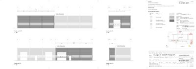 Fasadetegninger med oppriss og detaljer for ulike fasadevarianter (U18, U15, U16) inkludert materialbeskrivelser og tegningsnummer.
