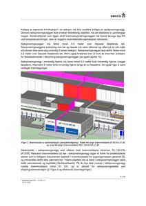 En 3D-perspektivtegning (rendering) av en bygning med brannsikringselementer markert i rødt og rosa.