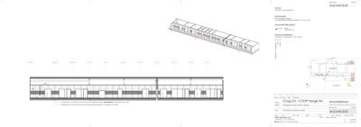 Snittegning av en bygning (trollbane eller lignende) med detaljerte konstruksjoner og romfordeling.