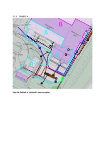 Kartutsnitt (overvannsplan) som viser tomtens topografi, høydemålinger og vannveier.