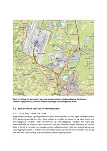 Kartutsnitt fra Norgeskart som viser avstand mellom et tiltaksområde og Gardermoen Lufthavn/Kjosbekken.