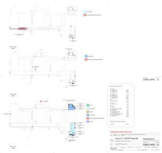 Plantegning som viser romfordeling og arealoppdeling for nivå 1, 2 og 3 i bygningen.