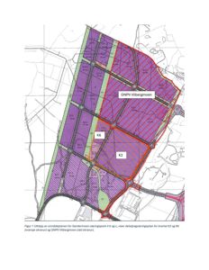 Situasjonsplan eller detaljreguleringsplan som viser tomtedeling, veier og arealbruk for et område (Gardermoen næringspark).