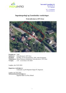 Luftfoto av eiendom med overlappet rødt polygon som markerer tomtegrensene.