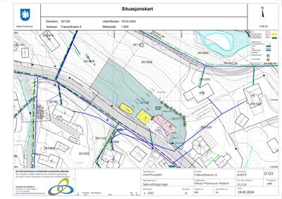 Situasjonskart som viser eiendomsnummer 251/26, omgivelser, topografi og naboeiendommer.