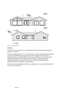 Bildet viser en tegning med oppriss (fakader) av en bygning sett fra vest og øst, inkludert snittreferanser.