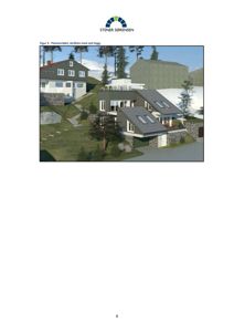 3D-visualisering av et hus i et skråfoto med omgivelsene.