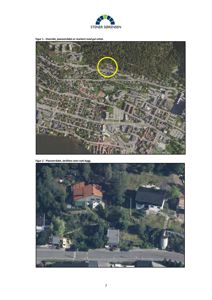 Bildet viser to flyfoto av et boligområde med nabolagsoversikt og planområder markert.