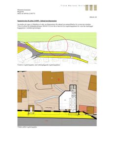 Bildet viser utsnitt av reguleringsplaner med bygningsplassering, veggrenser og tillaket påført. Det er en situasjonsplan som viser forholdet til omgivelsene.