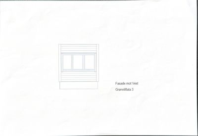 En tegning som viser fasade mot Vest for Grønnliflata 3.