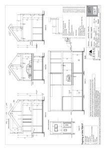 Snittegning av en bygning med flere snitt (A-A, B-B, C-C, D-D) som viser tverrsnittet og romfordelingen.