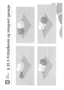 Bildet viser fire 3D-visualiseringer av en frittstående garasje sett fra ulike vinkler.