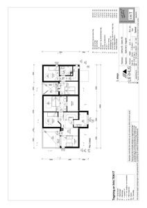 Etasjeplan (3. etasje) med romfordeling, mål og tekniske notasjoner