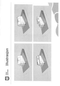 En illustrasjon (rendering) som viser en bygning sett fra ulike vinkler, sannsynligvis for å vise volum og form i forhold til omgivelsene.