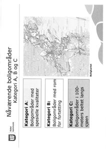 Et oversiktskart over Oslofjorden med en forklaring på boligområdene A, B og C.