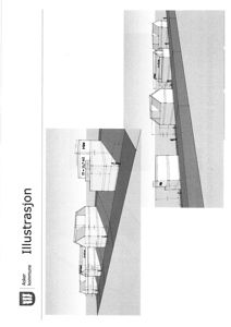 En 2D-illustrasjon eller tegning som viser en fasadeoppvisning av en bygning sett fra siden, med angitt areal (TT = 112 m²).