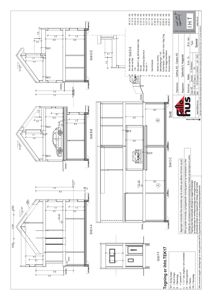 Snittegning av en bolig med flere snittlinjer (A-A, B-B, C-C, D-D, F-F) som viser romfordeling og høyder.