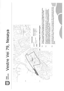 Situasjonsplan for Vestre Vei 79 i Nesøya som viser tomtegrenser, topografi og byggefelt.