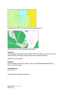 Bildet viser to kart som illustrerer eiendommens plassering i forhold til vann og skog, samt arealformål (LNF) og funksjonell strandsone.