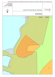 Kartutsnitt som viser arealbruksplan for Hesthaugen med sikkerhetssone, inkludert vann og terrengforhold.