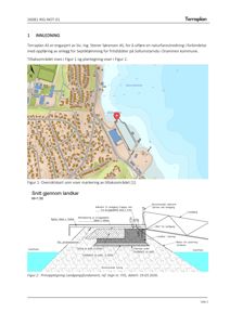 Et fotografi av en byggesaksdokumentasjon som viser innledningstekst, et situasjonskart (Figur 1) og en snittegning (Figur 2).