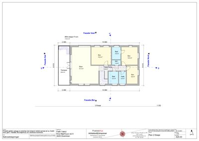 Etasjeplan for 2. etasje som viser romfordeling, arealer og fasaderetninger.