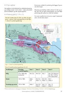 Kart over et område med soner for parkeringsdekning og krav til antall parkeringsplasser per arealkategori.