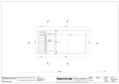 Takplan (takets etasjeplan) som viser romfordeling, dimensjoner og plassering av takterrasse.