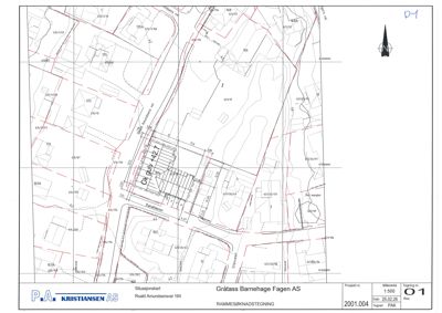 Situasjonskart som viser tomtens beliggenhet, grenser, naboeiendommer og infrastruktur.