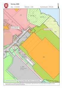Situasjonsplan som viser eiendomsnummer 5/609 på Karmøy, med overlagte informasjon om planlagte endringer (ny ramningstrapp, fasadeendring) og eksisterende parkeringsområder.