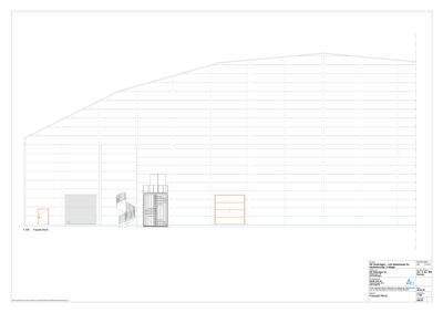 Fasadetegning (opprikk) av en bygning sett fra nord.