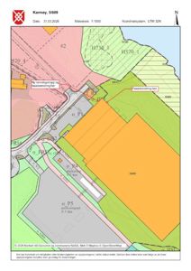 Situasjonsplan som viser eiendomsnummer 5/609 på Karmøy, med overlagte informasjon om planlagte endringer (ny ramningstrapp, fasadeendring) og eksisterende parkeringsområder.