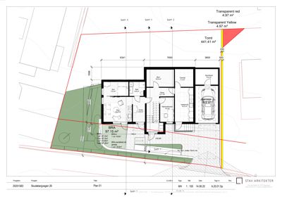 Etasjeplan (BRA) for første etasje av en bolig, med romfordeling, mål og arealoppdeling.