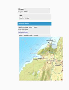 Et digitalt kart (NVDB) som viser topografi, høyder, veier og bygninger i et område ved Kyrping og Sævreid.