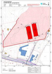 Situasjonskart som viser eiendomsgranser, naboeiendommer, topografi og bygningsplasseringer.
