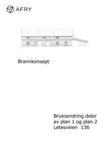 Et tegnet oppriss (fasade) av en bygning, vist med en skisse over en tittel 'Brannkonsept'.