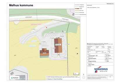 Situasjonsplan som viser tomtens beliggenhet, grenser, nabolag, veier og planlagt bebyggelse.