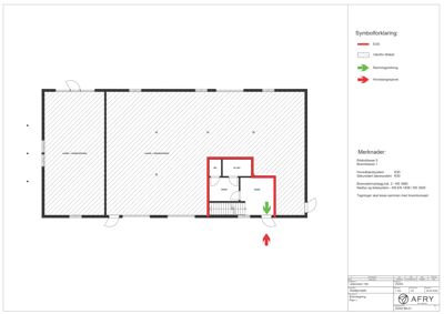 Etasjeplan (etg) med symbolforklaring for brannsystemer og merknader om risiko- og brannklasser.