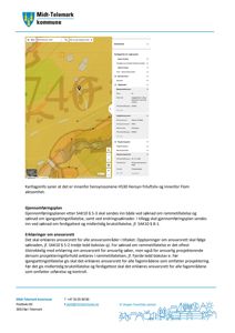 Et digitalt kart (Kartlagsinfo) som viser eiendomsgrenser, arealbruk og eiendomsnummer.
