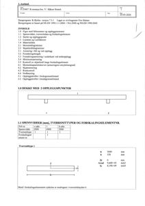 Teknisk beregningsark for en betongkonstruksjon (dekke) med oppgitt dimensjoner, armering og lastdata.