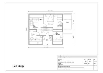 Etasjeplan for loftet i en bolig, som viser romfordeling, størrelser og funksjoner.